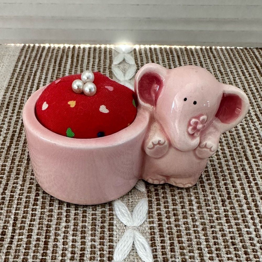 Vintage Ceramic MiniPig Pin Cushion, Pet Pals by Papel